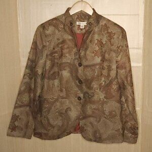 Coldwater Creek Womens Petite Rust Orange Cream Paisley Tapestry Blazer 8P